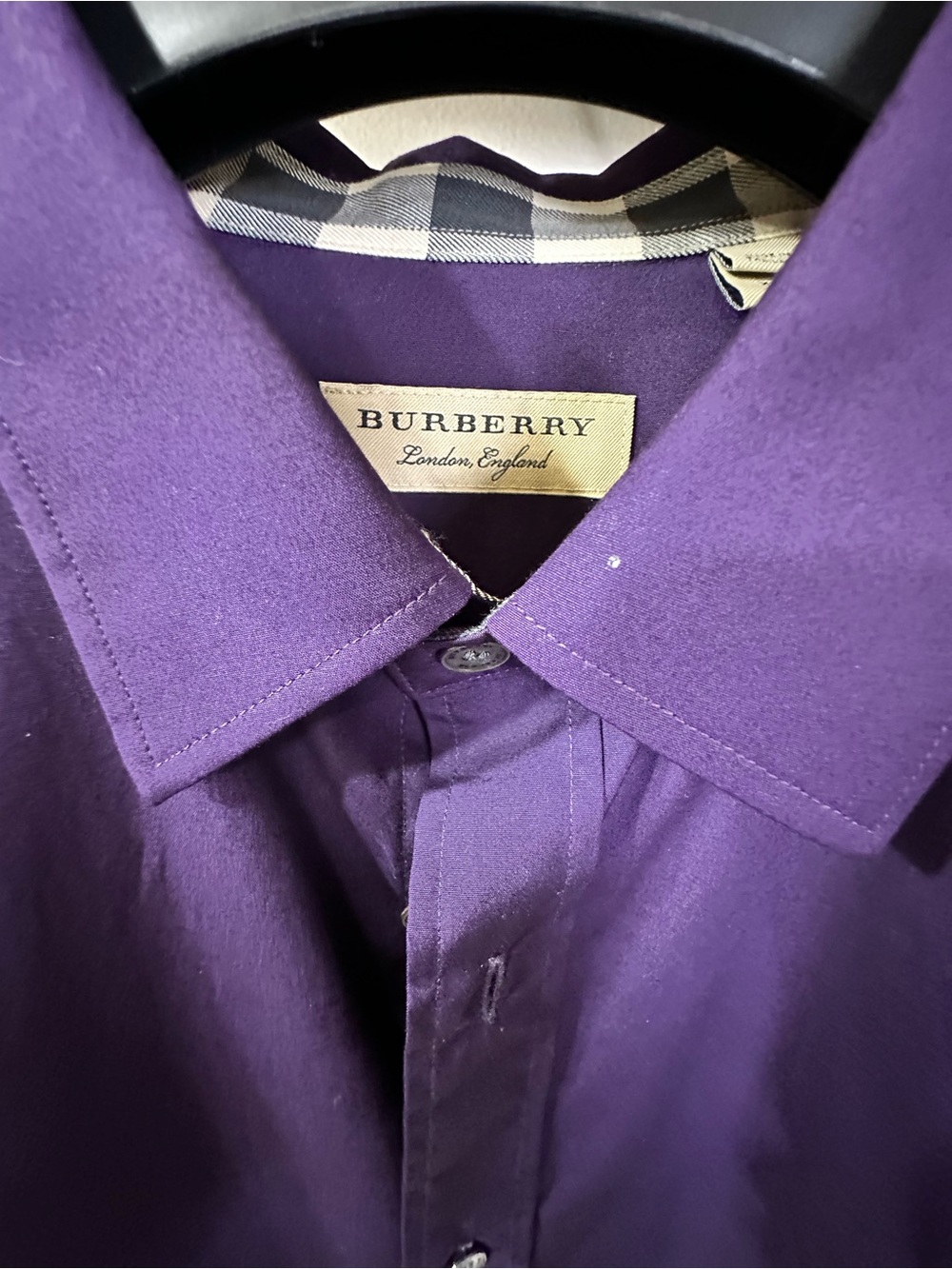 Burberry Purple Men's Dress Shirt with Classic Collar